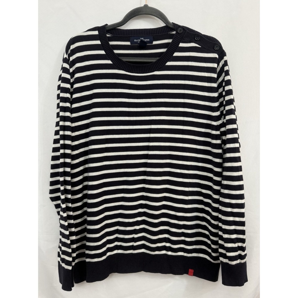 The Outfitters by Lands End Striped Crew Neck Sweater Navy White Womens Size XL